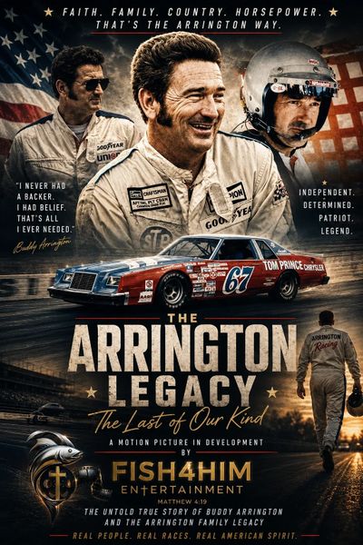 Movie poster for The Arrington Legacy featuring racing and patriotism themes.