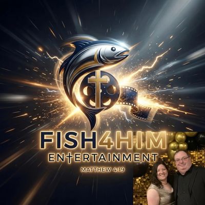 Logo of Fish4Him Entertainment with a couple photo inset.