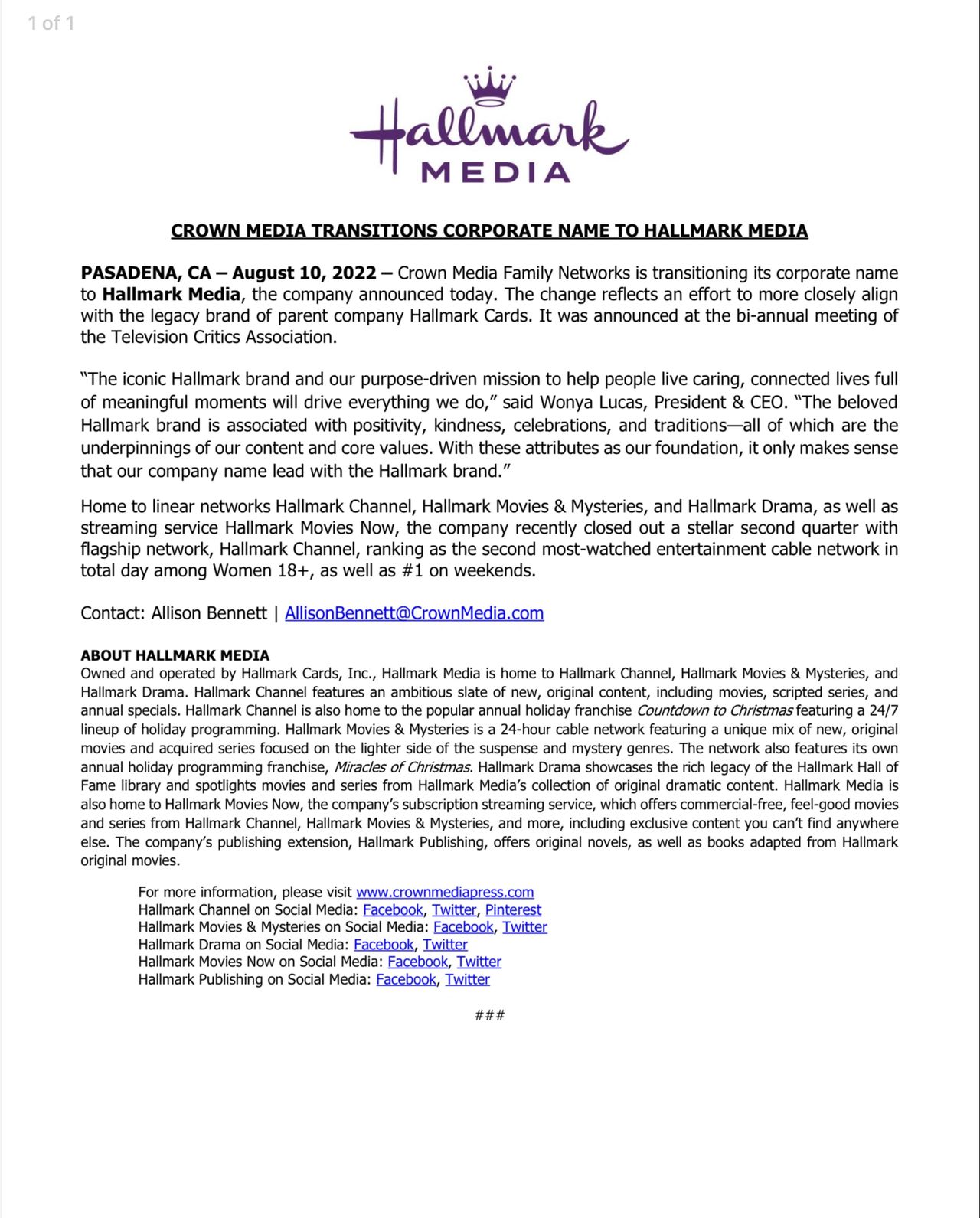 Hallmark Media TCA Updates: WCTH Season 10 premieres mid-2023