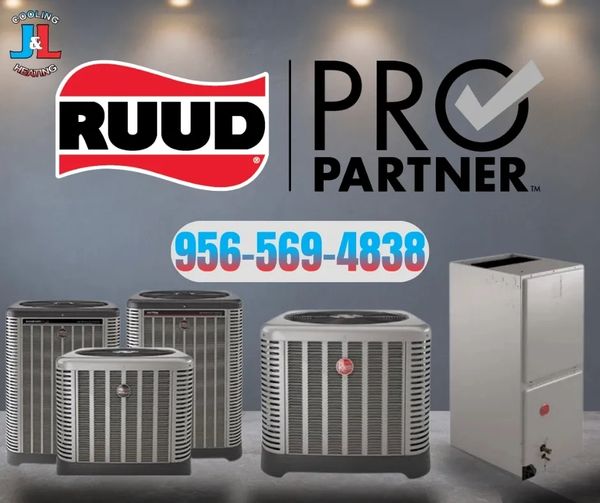 Promotional image for JL Cooling & Heating featuring RUUD Pro Partner logo, phone number 