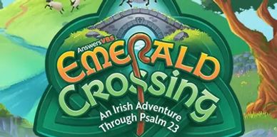 Logo for 'Emerald Crossing,' an Irish-themed adventure based on Psalm 23.