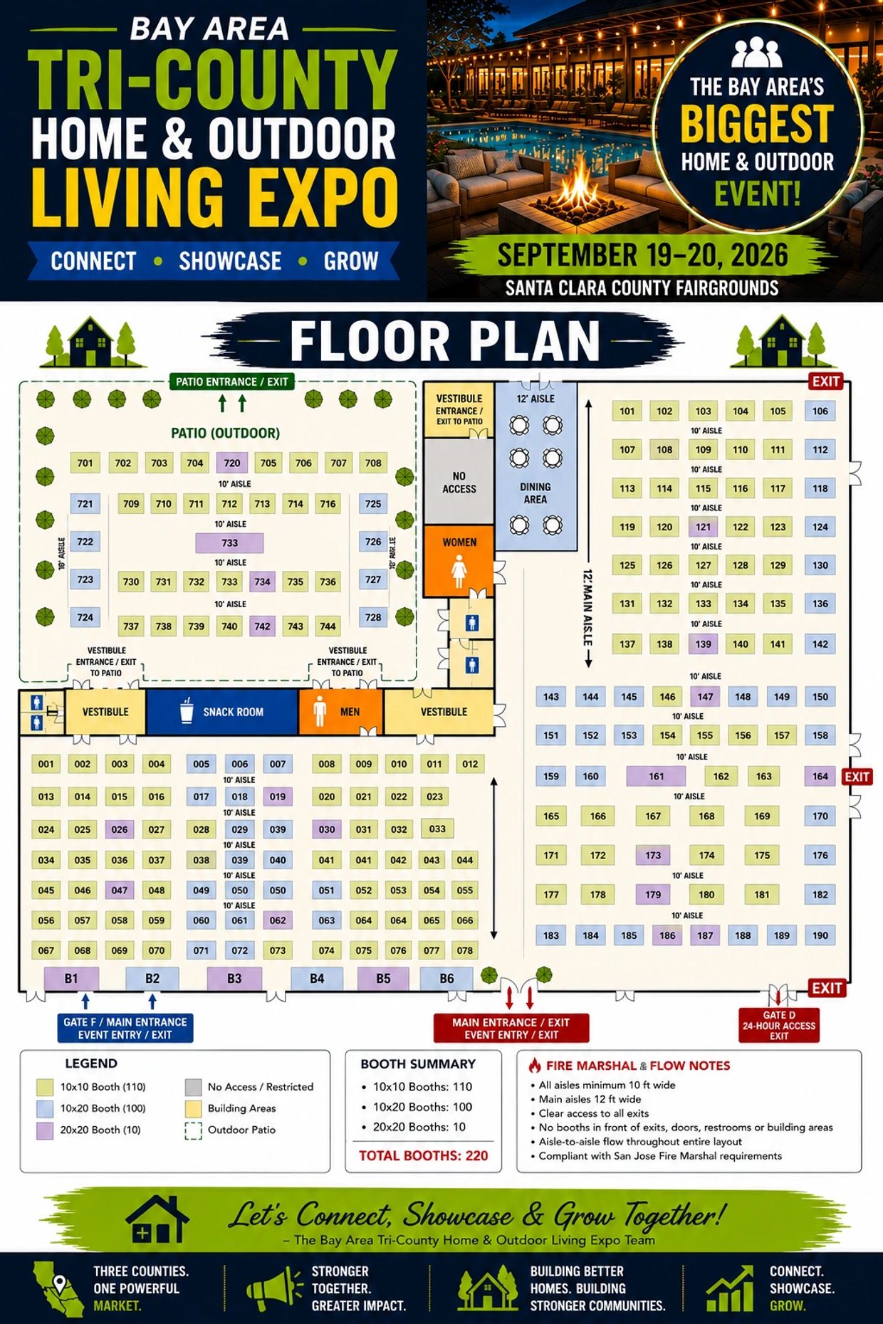Floor plan for Bay Area Tri-County Home &amp; Outdoor Living Expo, Sept 19-20, 2026 at Santa Clara County Fairgrounds.
