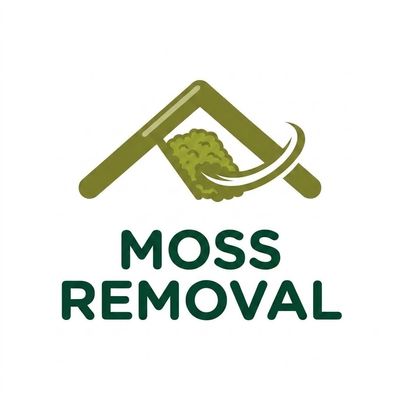 Logo for moss removal service with roof and moss graphic.