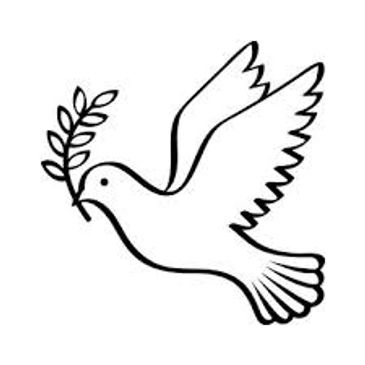 Simple black and white dove holding an olive branch symbolizing peace.