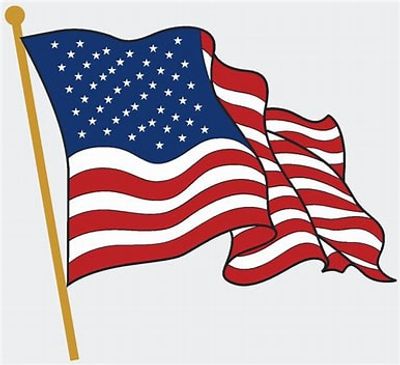 Illustration of a waving American flag with stars and stripes.