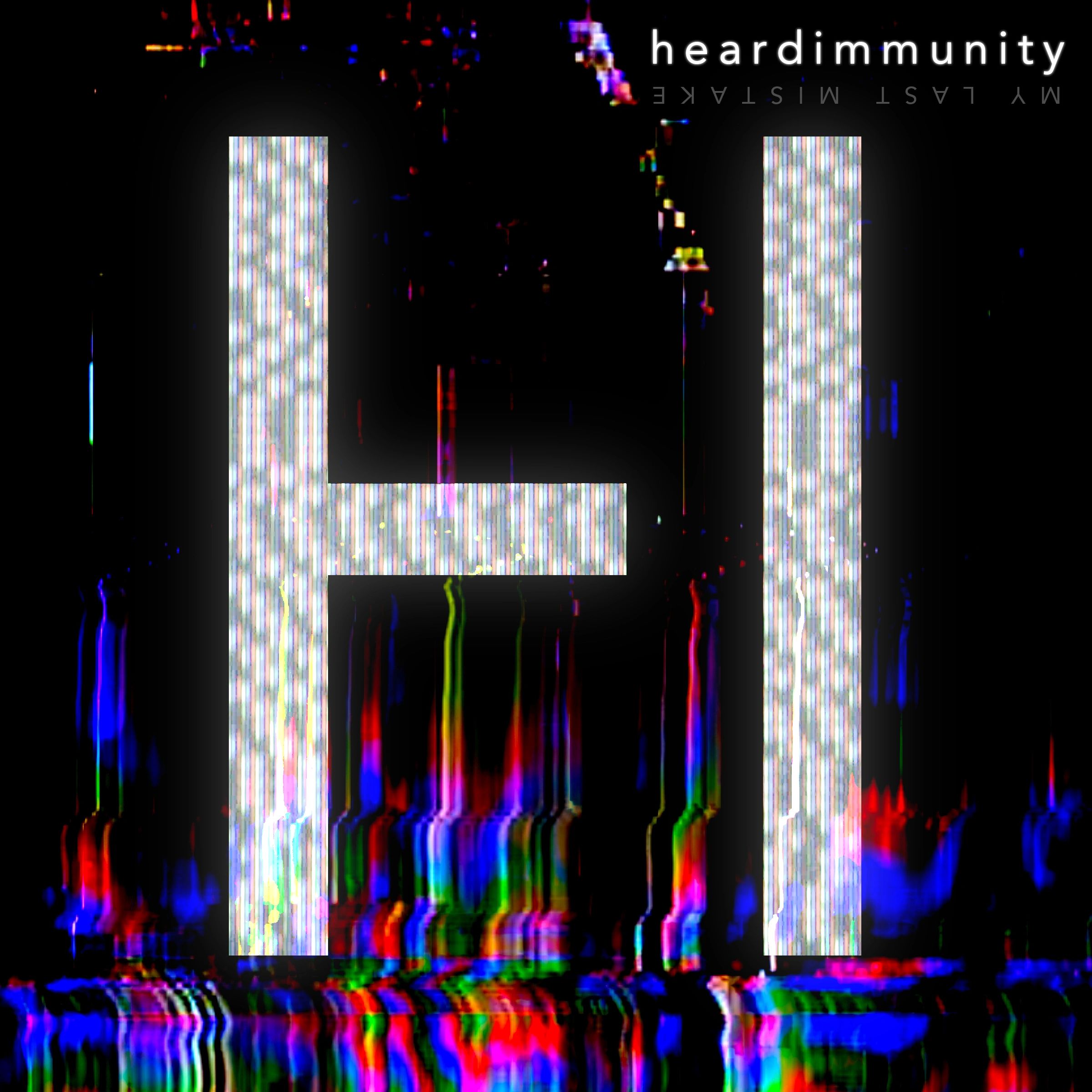 Glitch art with distorted colorful vertical bars on a black background.