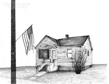 Rural house with American flag