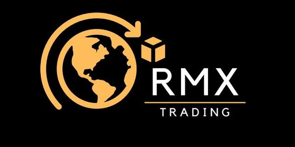 Logo of RMX Trading featuring a globe and shipping box in orange.