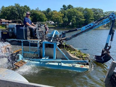 lily pad milfoil seaweed pondweed lake weed removal aquatic weed echo harvester water chestnut reed