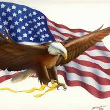 Bald Eagle in from of the United States Flag