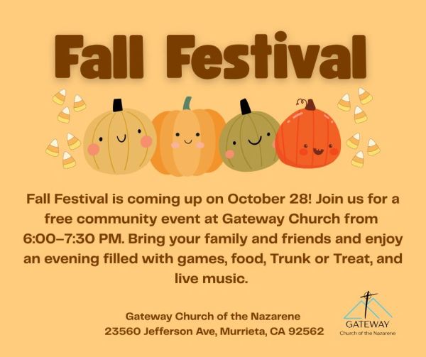 Fall Festival invitation with pumpkins and candy corn.