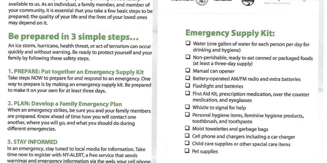 Guide on emergency preparedness with 3 key steps and an essential emergency supply kit checklist.