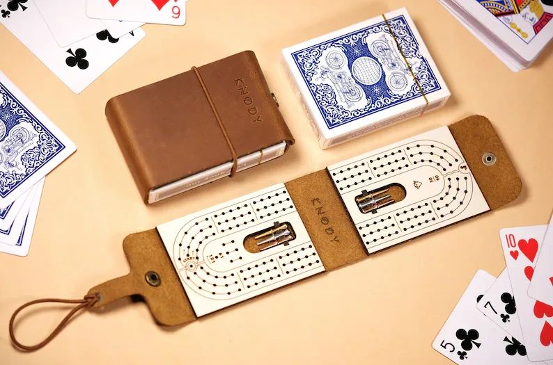 Cribbage Gifts Boards Leather Travel Case