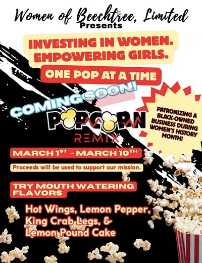 Women of Beechtree promote popcorn flavors supporting women and girls, March 1-10.