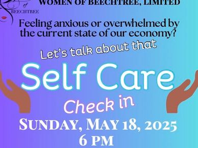Event poster for a self-care check-in on May 18, 2025, at 6 PM.
