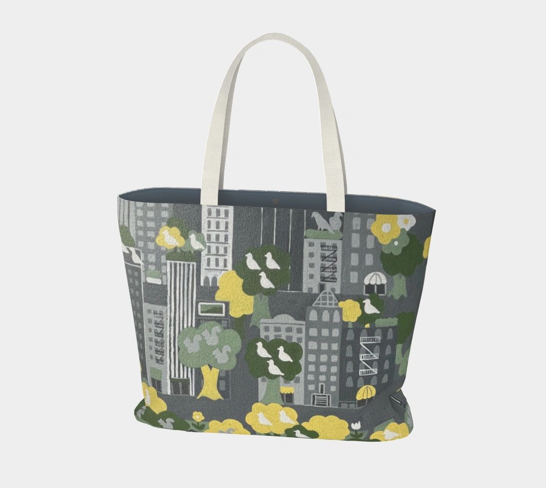 Lined tote bag cotton city scape New York City 