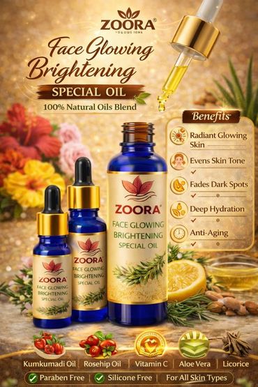Zoora Face Glowing Brightening Oil with natural ingredients for radiant skin.