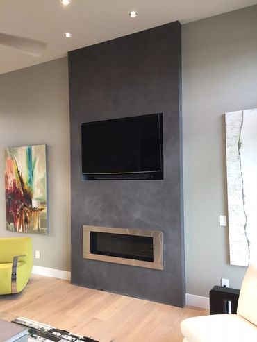 Contemporary Faux Concrete Plaster Fireplace Surround  - Kelowna BC - Custom applied by Artisans