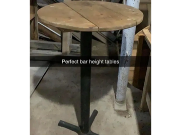 Rustic bar height tables with wooden top and steel base