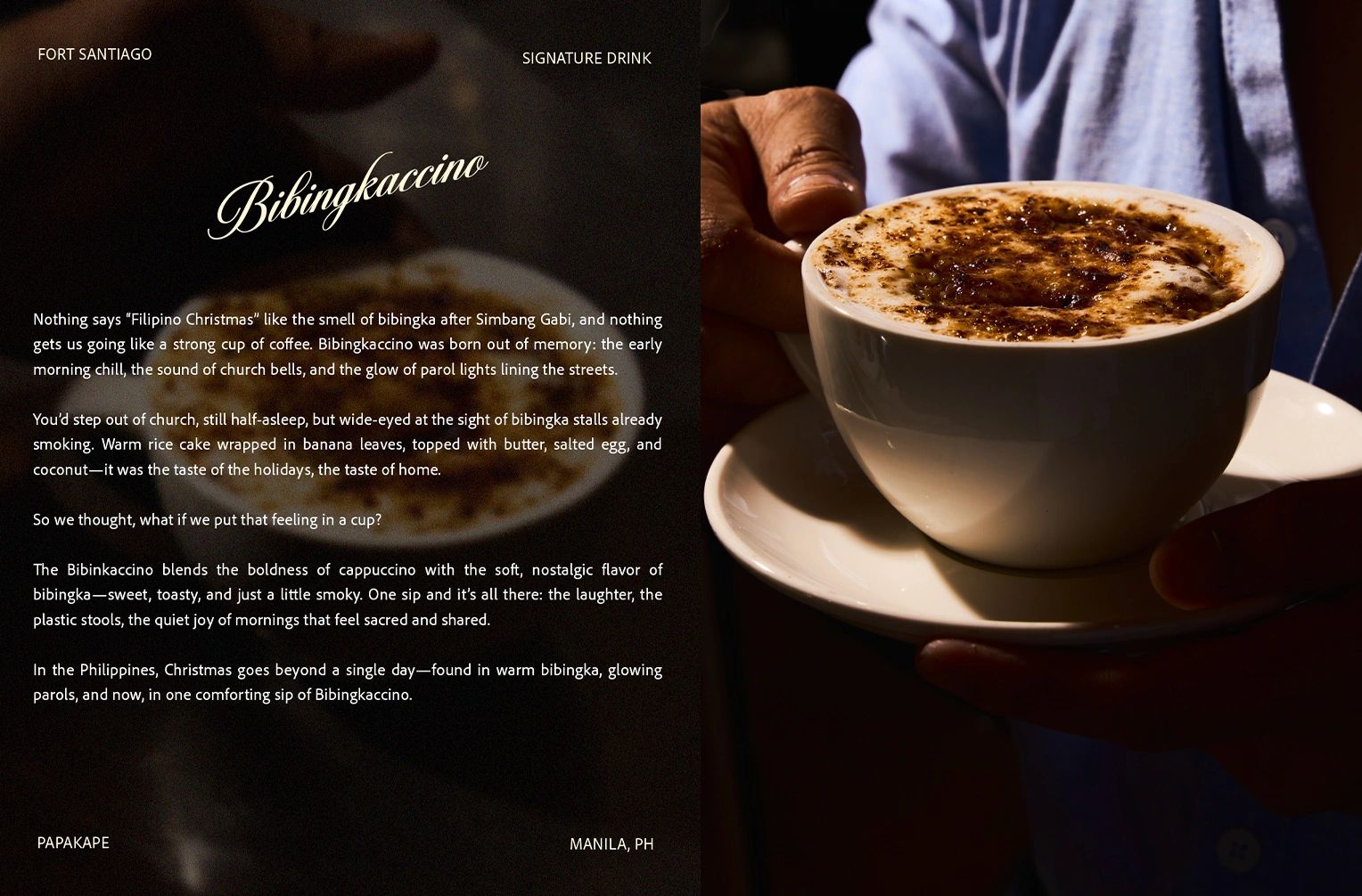 A cup of Bibingkaccino, a Filipino Christmas-inspired cappuccino.