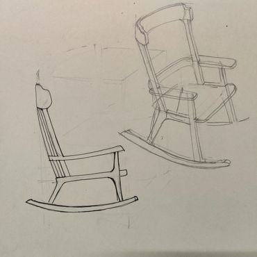 Sketches of two rocking chairs in different styles.