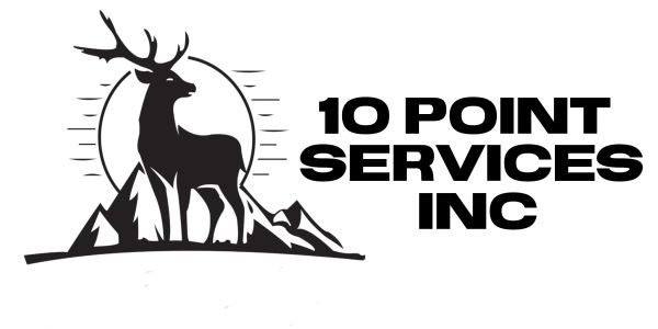 Logo of 10 Point Services Inc with a deer and mountains.