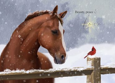 horse and cardinal in winter