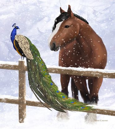 Horse and Peacock painting by denise cassano