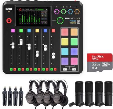 Rode RODECaster Pro II Integrated Audio Production Studio Bundle with 4x Zoom ZDM-1 Podcast Mic Pack