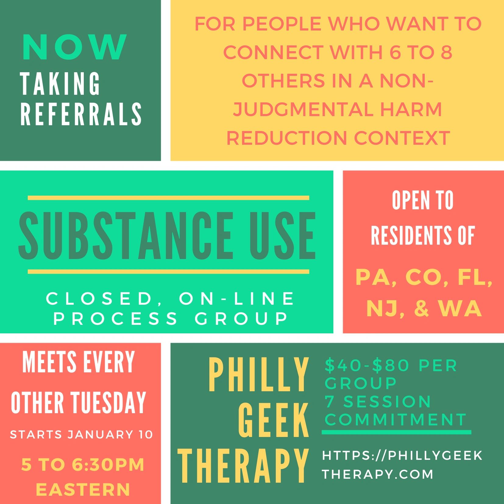 square text block flyer for harm reduction process group