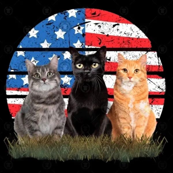https://www.catsittermeridian.com/photo/three-cats-gray-black-orange-on-grass-by-American-flag.jpg