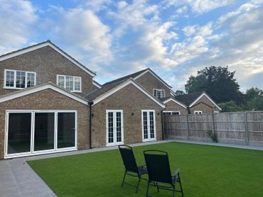 newly built single storey extension, refurbished garden