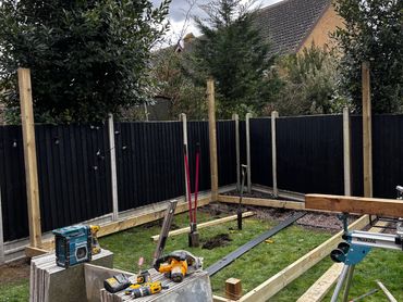 pergola and decking base set out ready for joist and roof. 