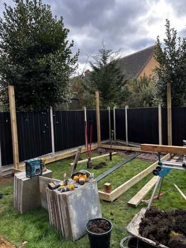 pergola and decking base set out ready for joist and roof. 
