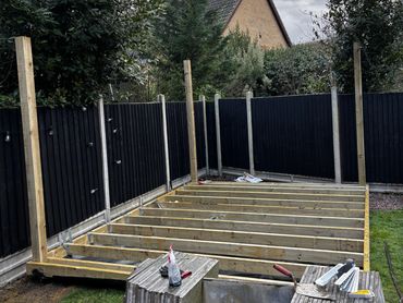 pergola and decking base installed. 