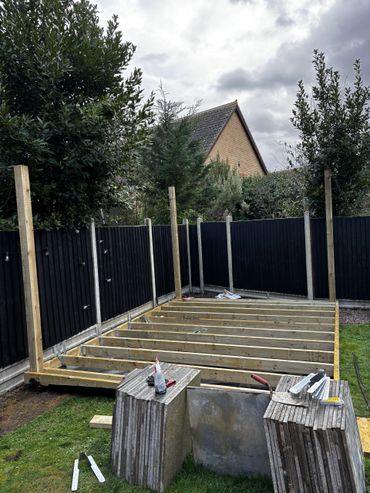 pergola and decking base installed. 
