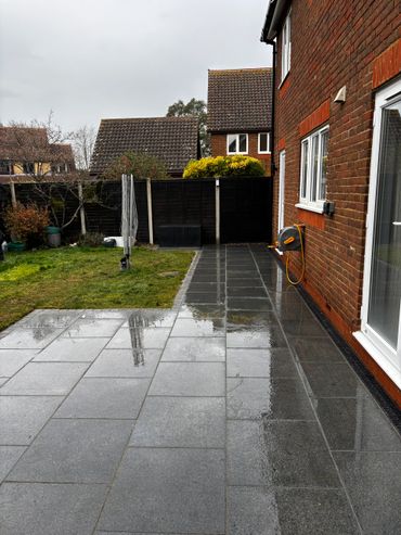 freshly laid patio slabs 