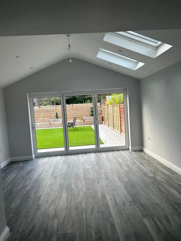 inside of newly built single storey extension with 2x velux windows. 