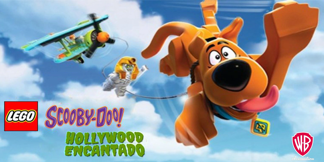 LEGO Scooby-Doo! Hollywood Encantado with Scooby flying joyfully in the sky.
