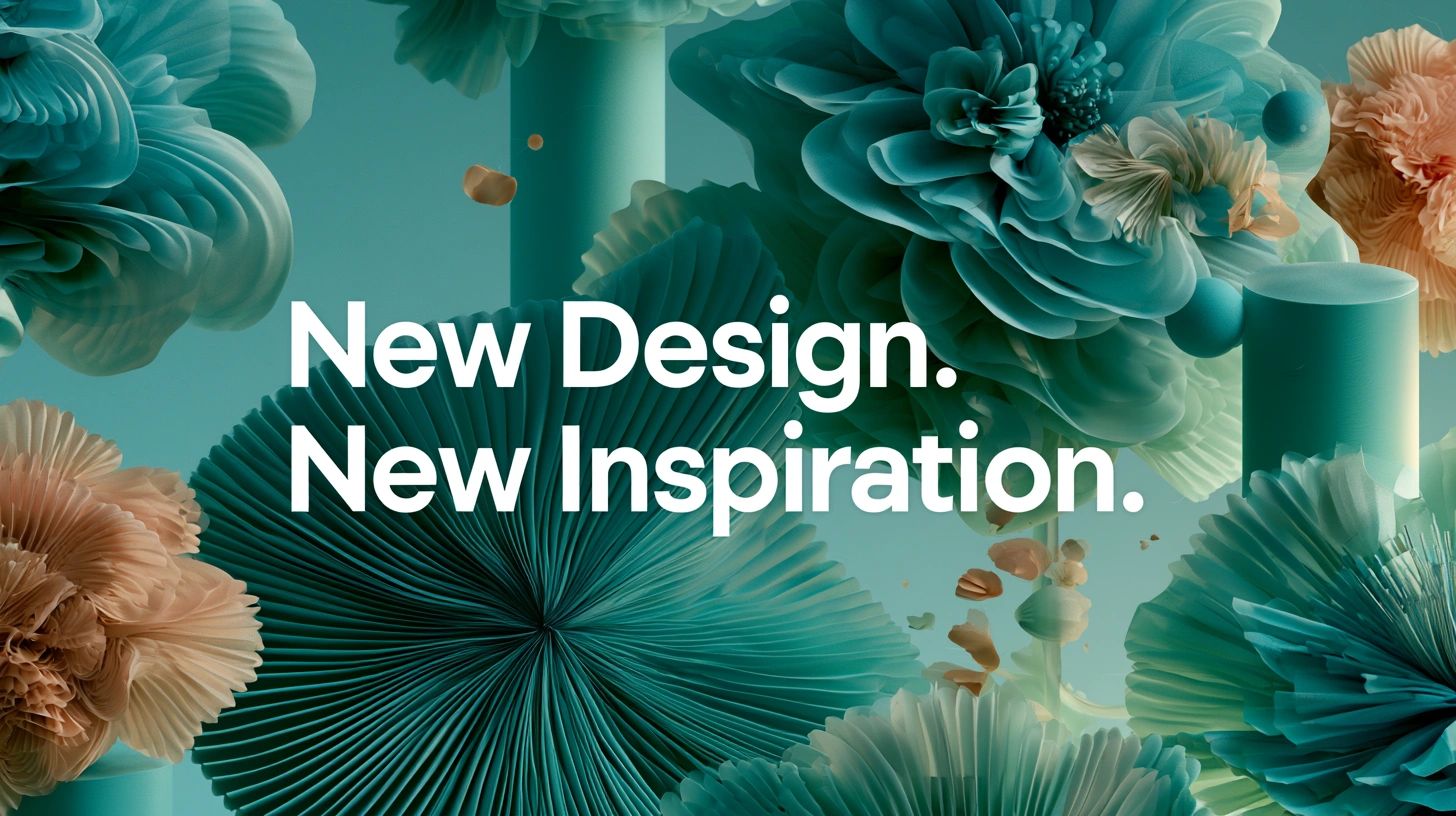 Abstract floral design with the text 'New Design. New Inspiration.'