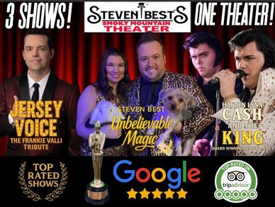 Promotional poster for three shows at Steven Best's Smoky Mountain Theater.