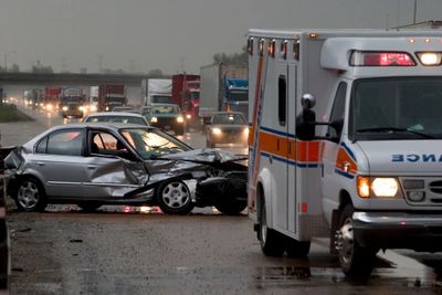 Auto damage picture with ambulance 