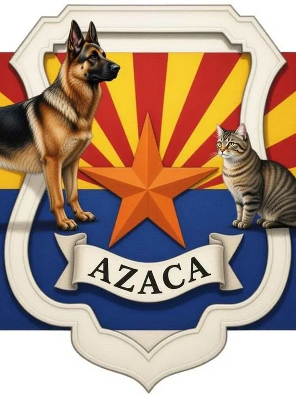 Logo with a dog, a cat, and the word AZACA.