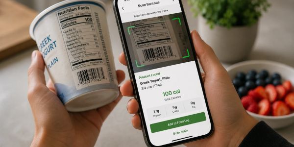 Person scans yogurt barcode with a smartphone app.