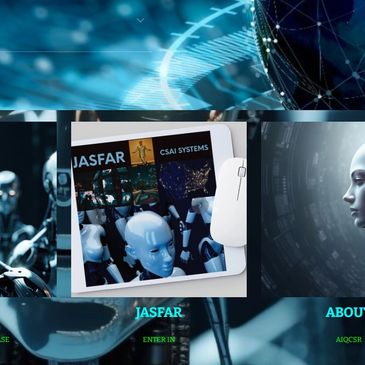 Futuristic digital interface showcasing AI and robotic themes.