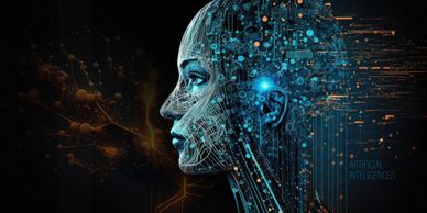 Digital female profile symbolizing artificial intelligence and advanced technology.