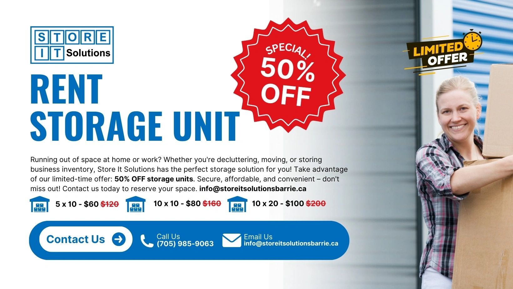 Storage specials near me! Rent a storage unit at 50% off. 
