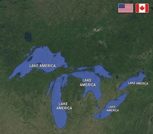 Map of the Great Lakes labeled as Lake America.