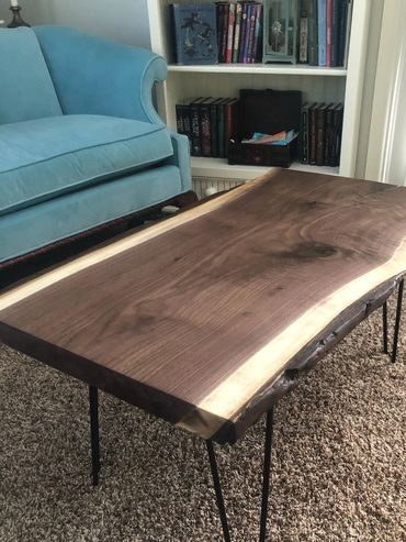 Live egde black walnut table with hairpin legs