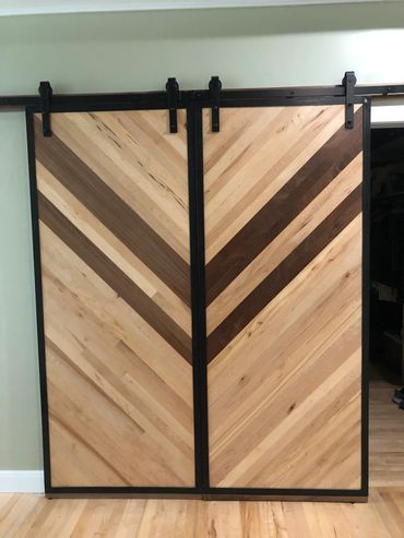 Mixed hardwood sliding barn door
